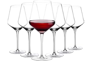 Amisglass Verres à Vin Rouge/Verres à Vin Blanc à Pied, Verre Vin Bourgogne 600 ML, Verre Cristal Transparent à la Maison sur Table - 6 Pieces et 600 ML