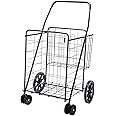 LS Jumbo Deluxe Foldable Utility Shopping Cart with Dual Swivel Wheels and Double Basket- 200 lb Capacity