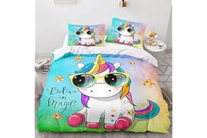 Xisnuient Funda Nórdica con Temática de Unicornio 2/3 Piezas Juego de Sábanas Comfort para Niños Pegaso Arcoiris Niña Unicornio Mágico Ropa de Cama Funda de Edredón (Color 6,Cama 90 cm,150x200 cm)
