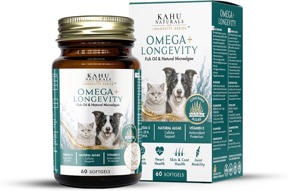 Omega+ Longevity Balık Yağı, Mikroalg, Yüksek EPA ve DHA, Kedi ve Köpek, 60 Softgel