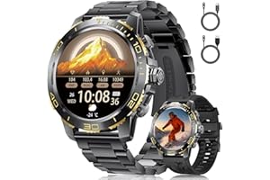 LIGE Orologio Smartwatch Uomo, 800mAh 1.43" AMOLED Smart Watch con 24/7 Frequenza Cardiaca, SpO2, Durata del Sonno, Impermeabile IP68, 200+ Sport Fitnes Tracker per Android iOS Nero con Accenti Oro