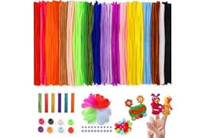 V·COLOKISHI 356 Stück Pfeifenreiniger Set zum Basteln, Pfeifenputzer Bunt zum Basteln 30cm Chenilledraht Biegeplüsch mit Bastelstäbchen, Pompons, Federn, Pony-Perlen und Wackelaugen für Kinder und Dekorieren