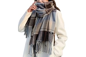 ECOMBOS Damen Schal Winter - Kariert Quadratisch Deckenschal Herbstschal Winterschal Karo Tartan Streifen Plaid Muster XXL Schal Oversized Fransen Poncho