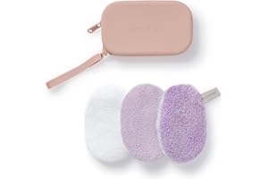 ‎WASCHIES Waschies 4-tlg. „Travel Set Small“ Geschenkset für Frauen – kleine Kosmetiktasche in Nude mit Abschminkpads in Lavendel Love – waschbar, wiederverwendbar & nachhaltig - geeignet für alle Hauttypen