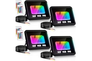 ‎LOSPITCH Lospitch 30W RGB Strahler Farbig, 4er Farbwechsel Außenstrahler LED RGB Wasserdicht IP66, Dimmbar Flutlichtstrahler Scheinwerfer, 16 Farben 4 Modi, Memoryfunktion, Innen Aussen Flur Bühne Garten