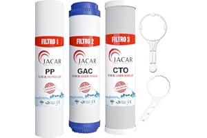 Jacar Kit de 3 Filtros de Ósmosis Inversa 3 Etapas + Llave de Osmosis para Filtros de Osmosis Universales + Llave membrana osmosis de Equipos de Osmosis Domesticos, Recambio Filtros Osmosis