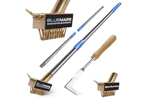 Bluemars Patio Weed Brush with Extra Heads and Hand Garden Weeder Set Gardening Tool, Extended Handle Wire Bristles for Block Paving, Driveway, Remove Weeds and Moss Build-Up