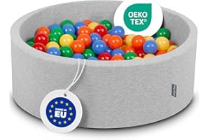 KiddyMoon Piscine À Balles pour Bébé Rond 90X30cm/200 Balles 7Cm Fosses À Boules Jouet Enfant, Gris Clair:Jaune/Vert/Bleu/Rouge/Orange