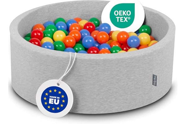 KiddyMoon 90X30cm/200 Bolas ∅ 7Cm Piscina De Bolas para Ninos Hecha En La UE, Gris Clr:Amarillo/Verde/Azul/Rojo/Naranja