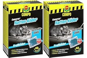 Ayursana Compo Cumarax Ratten-Köder | 2er Pack | 2 x 40 Beutel (2 x 400g) | Rattengift | Getreidepads | Fraßköder für Köderboxen| Auslegefertige Portionsköder für Köderstationen gegen Rattenbefall