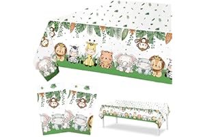 YOUYIKE 2 Pièces Nappe Jungle Safari, 274 X 137cm imperméable et antitache Nappe Jungle, Nappe Animaux pour thème Zoo Enfants Jungle Premier Anniversaire Douche de bébé décorations de fête