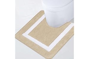 Famibay Tapis Contour WC Beige Tapis Toilette Tapis de Bain Antidérapant Absorbant Tapis Salle de Bain Lavable Machine Tapis de Sol Doux pour Salle de Bain Douche Toilette 50x 50cm