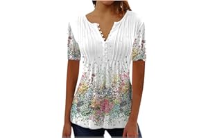 NUSGEAR 2024 Camiseta de Manga Corta Mujer Moda impresión Camisa Verano Suelto Cuello en V Botones Túnica Tops Elegante Casual Fiesta T-Shirt Original Basic tee Camisetas Blusa Talla Grande