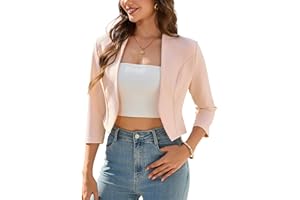 Hobrounn Blazer Damen 3/4-Ärmel Elegant Casual Kurzblazer Jackenblazer Festlich Schulterjacke