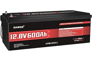 DUMFUME 12V 600Ah Bateria Litio LiFePO4 - BMS 200A Integrado, 7200Wh 15000+ Ciclos Profundos - Protección Baja Temperatura - para Sistema Solar, Autocaravana & Aplicaciones Fuera de la Red