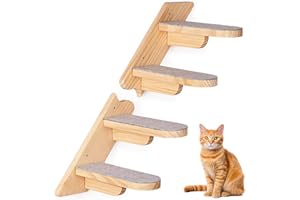 WUUDI Regał do wspinaczki dla kota, montowany na ścianie, drewniany, czterostopniowy z pluszem, meble do spania i zabawy