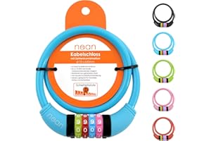nean Candado de Bicicleta Infantil, con código de combinación de números, Multicolor, 10 x 650 mm (Azul)