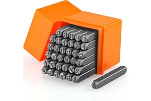 STARVORTEX 36 Pezzi Punzoni Metallo Kit, 6mm Set Professionale con Lettere A-Z, Numeri 0-9, &, Stampi in Acciaio al Carbonio per Incidere Metallo, Cuoio, Legno, Strumenti Duraturi per Fai da Te e Artigianato