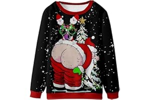 GÉNÉRIQUE 2024 Pull de Noel Homme Imprimé Fesses du Père Noël Tee Shirt Grande Taille Manche Longue Casual Sport Pull Imprimé Flocon de Neige Ugly Pull de Noël Moche Drôle Sweat Imprimé Renne Sweat Pas Cher