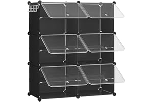 HOOBRO Scarpiera, Scaffale Portascarpe a 6 Scomparti, con Sportello, Scaffale Componibile in Plastica, Scomparto di 40 x 30 x 30 cm, per Corridoio, Portico, Dormitorio, Nero EBK26SC01G1