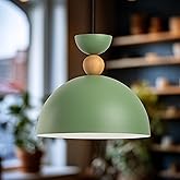 Stellara Ahşap Boncuk Detaylı Tekli Sarkıt Aydınlatma, Metal Sıvama, Ev, Ofis, Cafe, Restoran Avizeleri, E27 Duy (Yeşil)