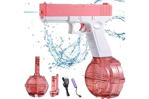 YIZEMAY Pistola Ad Acqua Elettrica Potenziata, Pistole Ad Acqua Automatiche Elettriche Portata Massima 32 Piedi Pistola Ad Acqua Automatica Super One-Touch Capacità 434 Cc + 58 Cc Per Il Giocattolo (Pink)