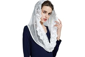 BEAUTELICATE Voile D'église Mantille Catholique Foulard Écharpe En Dentelle Pour Femme Messe Latin Prier Ceremonie Mariage Noire Blanc Casse V111