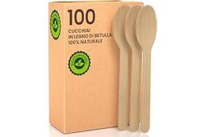 BACIATO CAFFÈ 100 Cucchiai Ecologici in Legno di Betulla Monouso 100% Naturali Biodegradabili e Compostabili Posate Usa e Getta