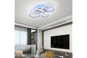 ‎STCH STCH Lampa Sufitowa LED, Lampa Sufitowa z Pilotem 4 Okrąg, Nowoczesne Żyrandole Przyciemniania 3000-6500K, Lampy Wiszące Led 56W Chrom, Oświetlenie Sufitowe do Salonu, Sypialni, Kuchni, Jadalni