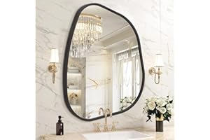 HLFMVWE Black Irregular Bathroom Wall Mirror, Aluminum Alloy Frame Asymmetrical Decor Mirrors Brushed Metal Vanity Wall Mounted Mirror for LivingRoom Bedroom Room Home Large 40x50 CM
