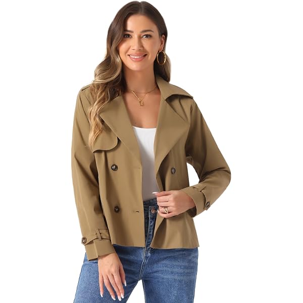 Blazer Femme Allegra K - Manteau Court Croisé Col Montant 100% Polyester