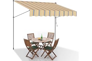 Eulenke Store Banne Manuel 350 cm, Auvent Rétractable sans Perçage avec manivelle, Résistant aux UV, Protection Solaire et Imperméable, Jaune Bleu