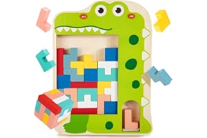 BRAVMATE Multifunktional Montessori Spielzeug 3D-Piecing Bricks Tangram Puzzle Holzspielzeug 3-in-1 Muster blockiert Brain Teasers Gehirntraining Lernspielzeug für Jungen Mädchen Kinder ab 2 3 4 Jahre