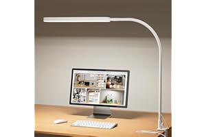 SKYLEO Lampara Escritorio LED - 85cm Flexo LED Escritorio - Control Táctil - 5 Modos X 11 Brillo - 1300LM(112 Piezas de Lámpara) - Temporizador y Función de Memoria - 12W Flexo Pinza - Blanco