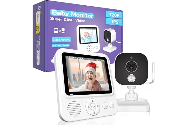 OBVHNUA Babyphone Camera 2,8 inches Moniteur Bébé 720P HD 2000mAh Babyphone Vidéo Surveillance Écran IPS USB-C 2,4 GHz Zoom Vision Nocturne VOX Communication Capteur de Température Support 2 Caméras