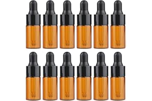 UPSTORE 24 STÜCKE Mini Bernstein Glas Ätherisches Öl Tropfflasche Gläser Verpackung Fläschchen mit Schwarz Gummikappe Kosmetik Parfüm Probe Flüssigkeit Lagerung Halter Containder (3ml)