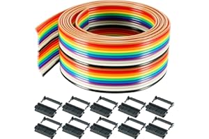 Youmile 20 Pin Rainbow Color Flat Ribbon Cable 3M/9.84ft IDC Wire Cable 1.27mm Flat Ribbon Cable connecting cable with FC-20P IDC Sockets Female Connector for 2.54mm Connectors