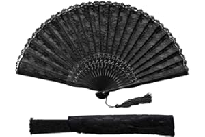 Eastern Wind, ventaglio in Pizzo Nero, con Sacchetto Regalo in Pizzo, in bambù, da Donna, 22 x 40 cm