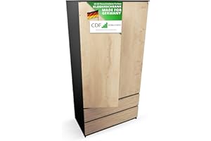 ‎CDF CDF Moderner Schrank Malwa SS-90 | Farbe: Anthrazit – Eiche Artisan | Ideal für EIN Schlafzimmer, Flur, Kinderzimmer oder Büro | Kleiderständer, Garderobenständer | 4 praktische Einlegebögen