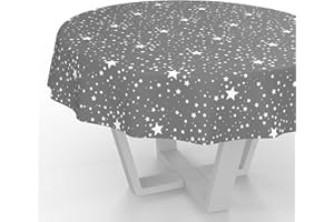 ANRO Wachstuchtischdecke Wachstischdecke Wachstuch Tischdecke abwaschbar Gartentischdecke Wasserabweisend Rund 140cm Schnittkante Sterne Silber