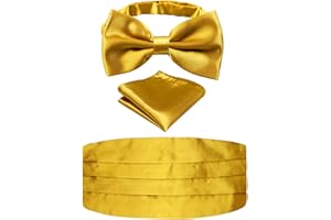 Alizeal Mens Solid Pre-tied Party Adjustable Bow Tie, Cummerbund and Pocket Square Gift Set