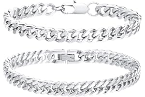 Fadcaer 2 sztuki męskie bransoletki bransoletki, tytanowa stalowa bransoletka kubańska link łańcuszek chłopcy srebrna kubańska bransoletka hip-hop biżuteria dla taty chłopaka męża urodziny