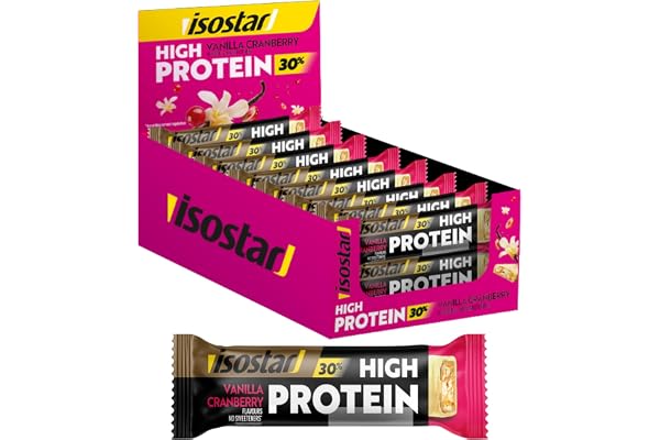 ISOSTAR – Barres High Protein 30 Vanille Cranberry – Barres Protéinées Sport avec Glucides – Énergie & Récupération – Snack Fitness, Cross Training & Musculation – 16 barres (16 x 55 g)