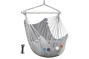 GOCAN Chaise hamac grande balançoire, 110 x 150 cm, capacité de charge 150 kg, chaise hamac en coton avec barre de diffusion métallique à large siège (Gris)