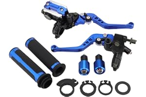 ‎GOOFIT GOOFIT 22mm Blau Universal Motorrad Bremse Kupplungshebel Lenker Bremse Hauptzylinder+Handgriff+Bar Enden Reservoir Bremshebel Set Ersatz für Dirt Bike Roller