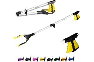 HATAF® 32inches Litter Pickers for Adults, Grabber Stick, Helping Hand Grabbers for Disabled, Foldable Litter Pickers for Children Rotating Head 360 Degree Reaching Aids (32" Yellow)