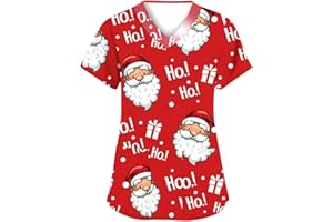 Linkpig Pflege Kasack Damen Weihnachtszwerg Druck Weihnachten Krankenhaus Schlupfhemd Op-Kasack V-Ausschnitt Weihnachtsdruck Weihnachtsshirt Pflegebekleidung Mulit Taschen Schlupf-Kasack Bluse