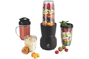 KOCHWERK Smoothie Maker 12-tlg | To-Go Deckel & 4 Mixbehälter | Für Obst, Gemüse & Nüsse | Mit Ice-Crush Funktion | Mini-Standmixer zum Mixen, Rühren, Zerkleinern, Mahlen, Hacken & Pürieren | BPA-Frei
