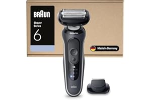 Braun Afeitadora Eléctrica Hombre Series 6, Máquina De Afeitar En Seco Y En Mojado, 2 Modos De Afeitado, 60 Min De Uso, Carga Rápida, Recortadora De Precisión, Estuche De Viaje, 62-G1200SI, Gris