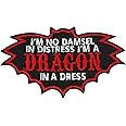 Dragon Iron-on Patch I'm no Damsel in Distress I'm a Dragon in a Dress Love Patches for All Fabrics | Quote Sticker to Iron on for Clothing | Fabric Applique | 100x60 mm